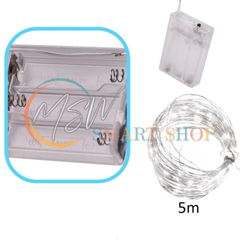 Lampki LED druciki dekoracyjne świąteczne choinkowe 5m 50LED zimny biały Lampki LED druciki dekoracyjne świąteczne choinkowe 5m 50LED zimny biały