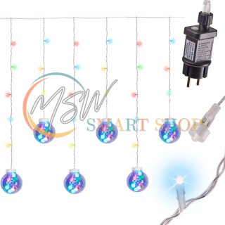 Lampki LED kurtyna kule wiszące świąteczne choinkowe 3m 108LED multikolor ze złączem 8 trybów świecenia