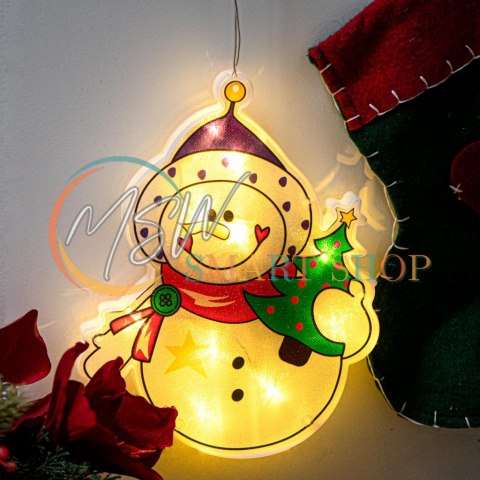 Lampki LED wisząca ozdoba dekoracja okna świąteczna przyssawka bałwan