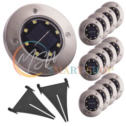 Lampy ogrodowe solarne najazdowe gruntowe czujnik zmierzchu wbijane świecący dysk 8LED 12szt. zimny biały