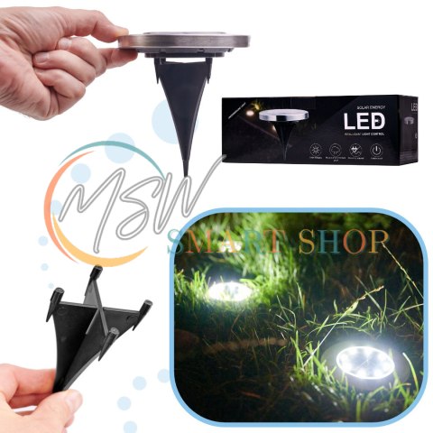Lampy ogrodowe solarne najazdowe gruntowe czujnik zmierzchu wbijane świecący dysk 8LED 12szt. zimny biały