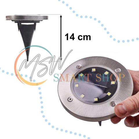 Lampy ogrodowe solarne najazdowe gruntowe czujnik zmierzchu wbijane świecący dysk 8LED 12szt. zimny biały