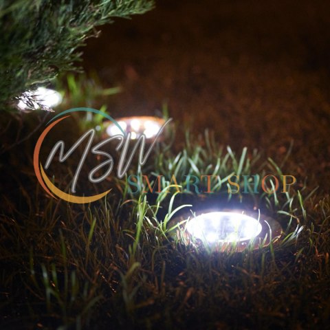 Lampy ogrodowe solarne najazdowe gruntowe czujnik zmierzchu wbijane świecący dysk 8LED 12szt. zimny biały