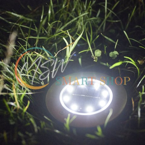 Lampy ogrodowe solarne najazdowe gruntowe czujnik zmierzchu wbijane świecący dysk 8LED 12szt. zimny biały
