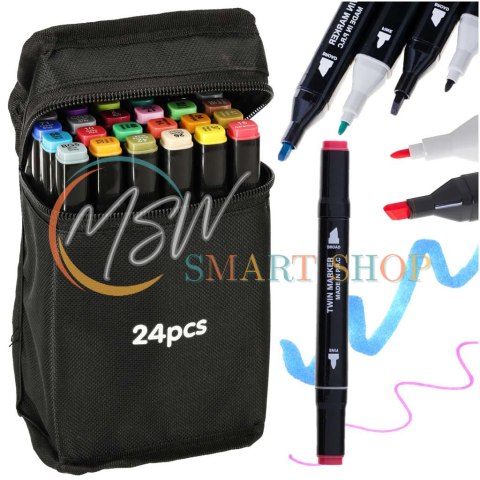 Markery dwustronne mazaki alkoholowe w etui 24 + podstawka Markery dwustronne mazaki alkoholowe w etui 24 + podstawka