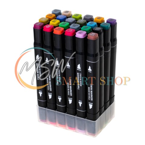 Markery dwustronne mazaki alkoholowe w etui 24 + podstawka Markery dwustronne mazaki alkoholowe w etui 24 + podstawka