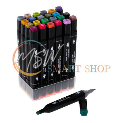 Markery dwustronne mazaki alkoholowe w etui 24 + podstawka Markery dwustronne mazaki alkoholowe w etui 24 + podstawka