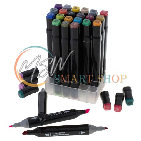 Markery dwustronne mazaki alkoholowe w etui 24 + podstawka Markery dwustronne mazaki alkoholowe w etui 24 + podstawka