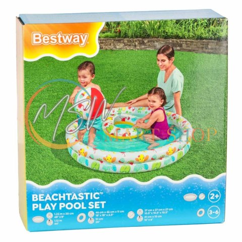 Basen dmuchany ogrodowy 3w1 dla dzieci kółko piłka BESTWAY 51124 122cm