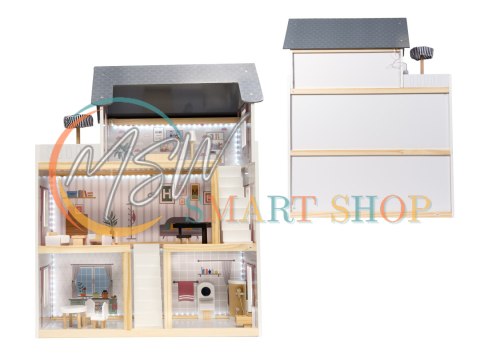 Domek dla lalek drewniany MDF mebelki 78cm czarny LED