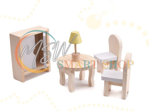 Domek dla lalek drewniany mebelki 70cm szary