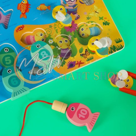 Gra drewniana rybki łowienie rybek na magnes pszczółki montessori