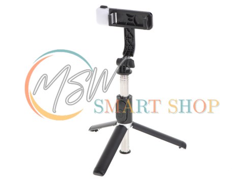 Kijek do selfie z pilotem Bluetooth statyw tripod lampka LED czarny Kijek do selfie z pilotem Bluetooth statyw tripod lampka LED czarny