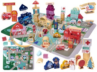 Klocki drewniane edukacyjne miasto puzzle 100el.
