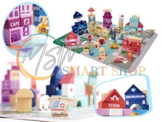 Klocki drewniane edukacyjne miasto puzzle 100el.