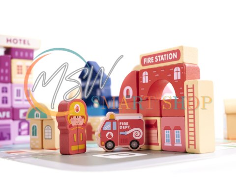 Klocki drewniane edukacyjne miasto puzzle 100el.
