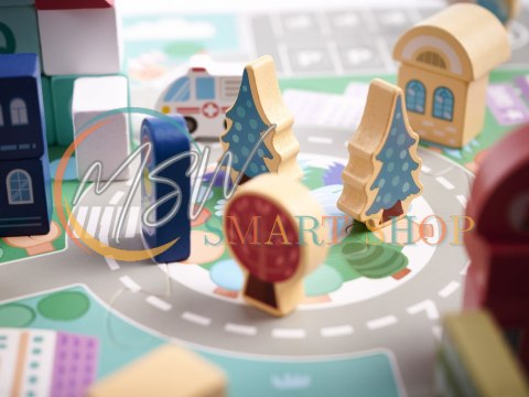 Klocki drewniane edukacyjne miasto puzzle 100el.