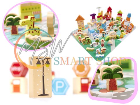 Klocki drewniane edukacyjne miasto puzzle 120el.
