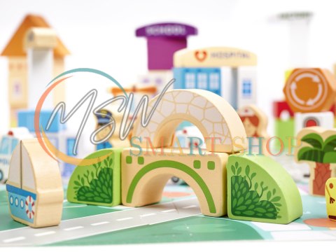 Klocki drewniane edukacyjne miasto puzzle 120el.
