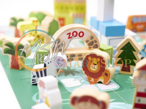 Klocki drewniane edukacyjne miasto puzzle 120el.