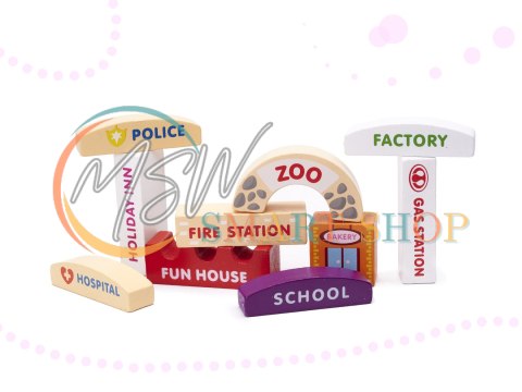 Klocki drewniane edukacyjne miasto puzzle 120el.
