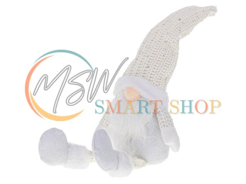 Krasnal skrzat świąteczny z brodą biały 47cm