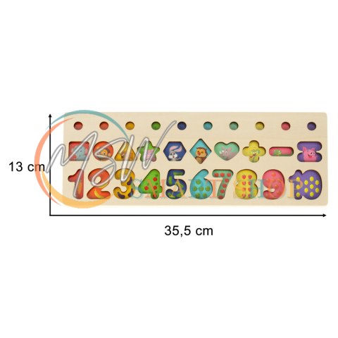 Liczydło drewniane sorter cyfry montessori 3w1 13x36cm Liczydło drewniane sorter cyfry montessori 3w1 13x36cm