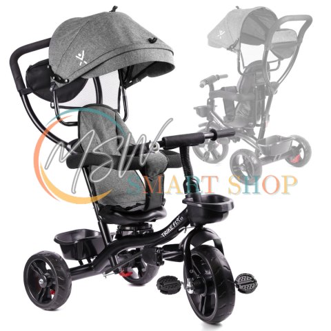 Rowerek trójkołowy Trike Fix Lite rower spacerówka 3w1 obracany 360 wolne koło szary