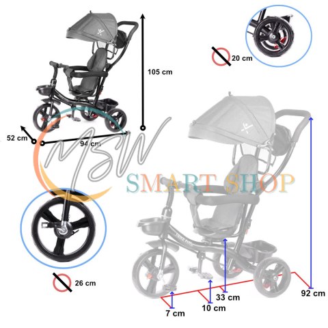 Rowerek trójkołowy Trike Fix Lite rower spacerówka 3w1 obracany 360 wolne koło szary