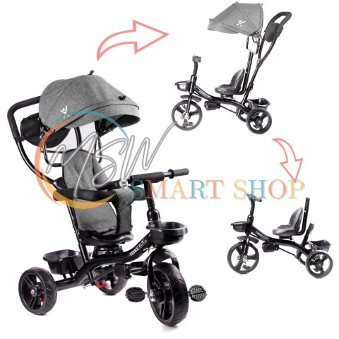Rowerek trójkołowy Trike Fix Lite rower spacerówka 3w1 obracany 360 wolne koło szary