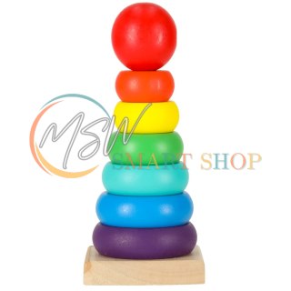 Wieża piramida piramidka drewniana do układania sorter kolorowy tęczowy 13cm
