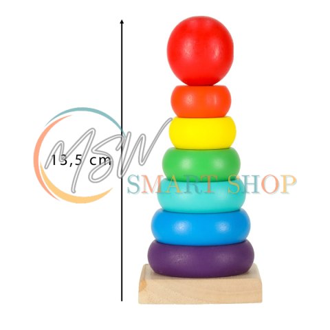 Wieża piramida piramidka drewniana do układania sorter kolorowy tęczowy 13cm