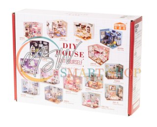 Domek dla lalek drewniany pokój dzienny model do złożenia LED DIY 3016 15,02cm