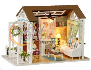 Domek dla lalek drewniany salon model do złożenia LED 8008-A 20,6cm