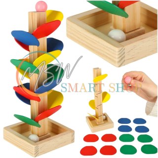 Drzewko edukacyjne klocki drewniane tor kulkowy Kulodrom Montessori