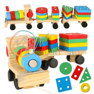 Kolejka pociąg lokomotywa klocki drewniane sorter układanka zręcznościowa 30cm