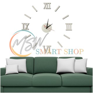 Zegar Ścienny naklejany DIY 3D regulowany rzymski srebrny 130cm