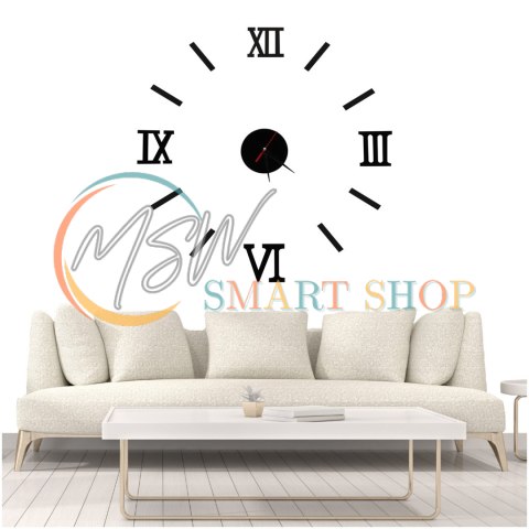 Zegar Ścienny naklejany DIY regulowany czarny cyfry rzymskie 130cm