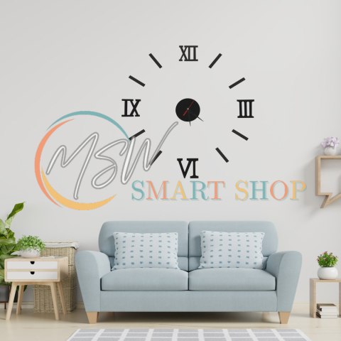 Zegar Ścienny naklejany DIY regulowany czarny cyfry rzymskie 130cm
