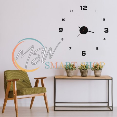 Zegar ścienny do salonu kuchni DIY naklejany nowoczesny 3D czarny 4 duże cyfry
