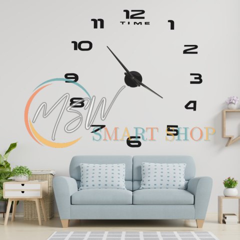Zegar ścienny naklejany DIY duży regulowany 80-120cm czarny 12 cyfr