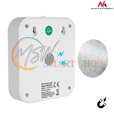 Lampa schodowa LED Maclean, z czujnikiem ruchu, temp. 4000K, 3.7V/500mAh, 4 LED, Zasięg 3-4m, MCE236 Lampa schodowa LED Maclean, z czujnikiem ruchu, temp. 4000K, 3.7V/500mAh, 4 LED, Zasięg 3-4m, MCE236
