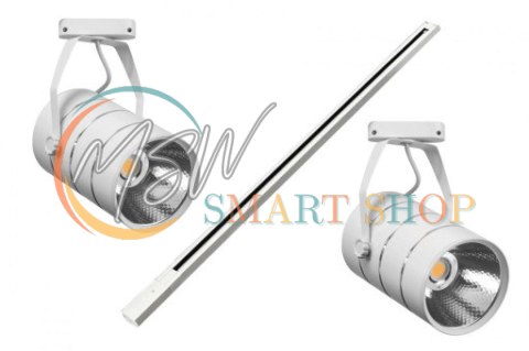 Lampa sklepowa led reflektor szynowy jednofazowy biały metalowy 30w 2550 lm światło ciepłe 3000k Lampa sklepowa led reflektor szynowy jednofazowy biały metalowy 30w 2550 lm światło ciepłe 3000k