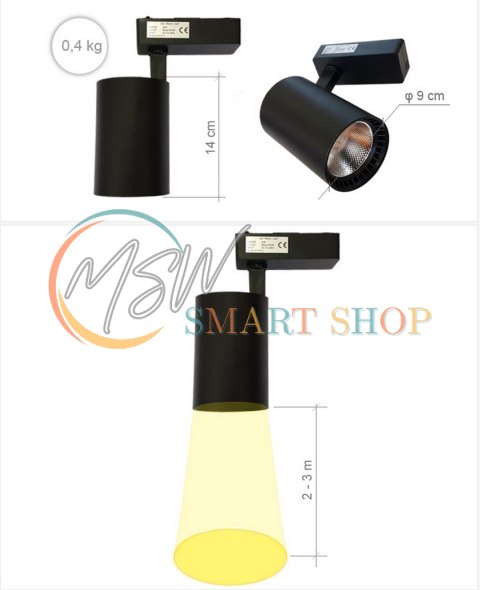 Lampa sklepowa led reflektor szynowy jednofazowy czarny 30w 2250 lm światło ciepłe 3000k Lampa sklepowa led reflektor szynowy jednofazowy czarny 30w 2250 lm światło ciepłe 3000k
