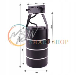 Lampa sklepowa led reflektor szynowy jednofazowy czarny 30w 2550 lm światło ciepłe 3000k