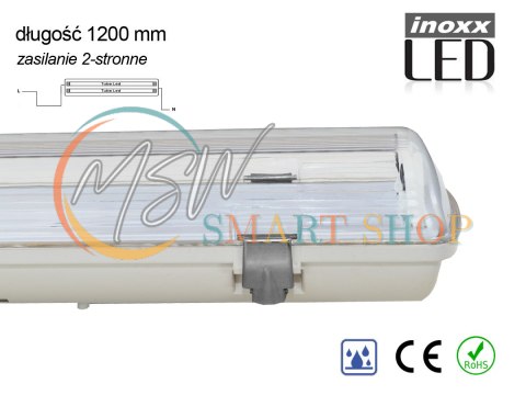 Oprawa hermetyczna przemysłowa ip65 led 2x120cm t8 g13 dwustronnie zasilana Oprawa hermetyczna przemysłowa ip65 led 2x120cm t8 g13 dwustronnie zasilana