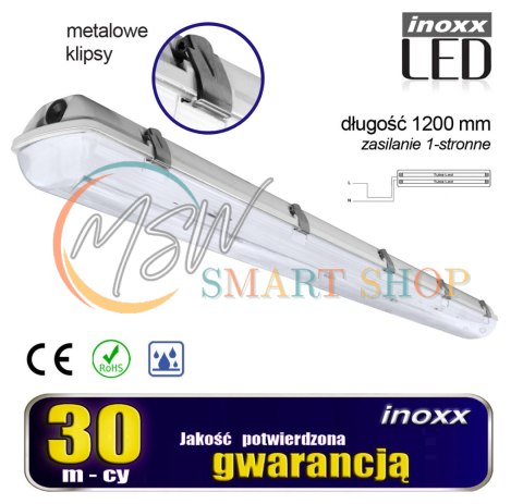 Oprawa hermetyczna przemysłowa ip65 led 2x120cm t8 g13 jednostronnie zasilana Oprawa hermetyczna przemysłowa ip65 led 2x120cm t8 g13 jednostronnie zasilana
