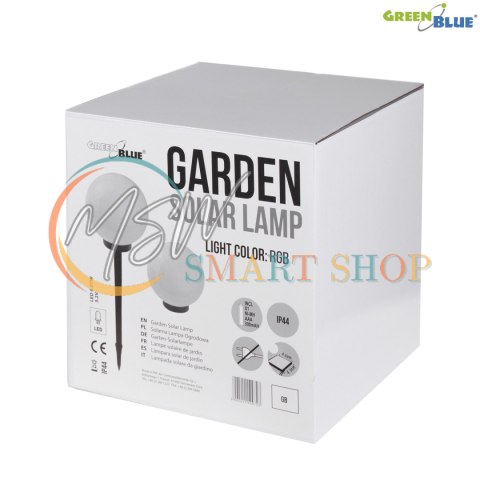 Solarna lampa GreenBlue, wolnostojąca, ogrodowa, kula 25x25x58cm, RGB LED, GB165