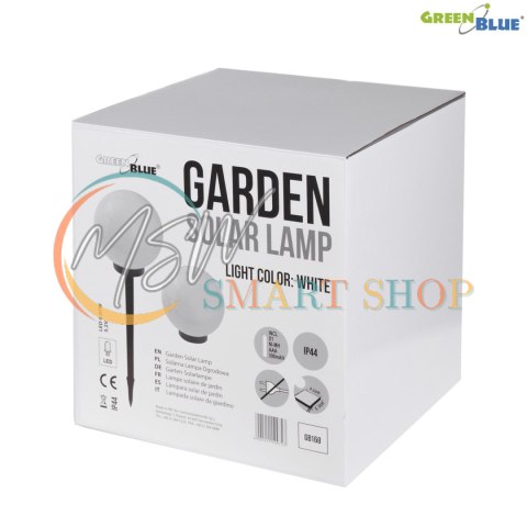 Solarna lampa GreenBlue, wolnostojąca, ogrodowa, kula 30x30x63 cm, GB168