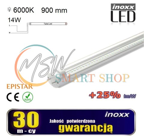 Świetlówka led 90cm 14w t8 6000k g13 zimna przezroczysta jednostronna Świetlówka led 90cm 14w t8 6000k g13 zimna przezroczysta jednostronna